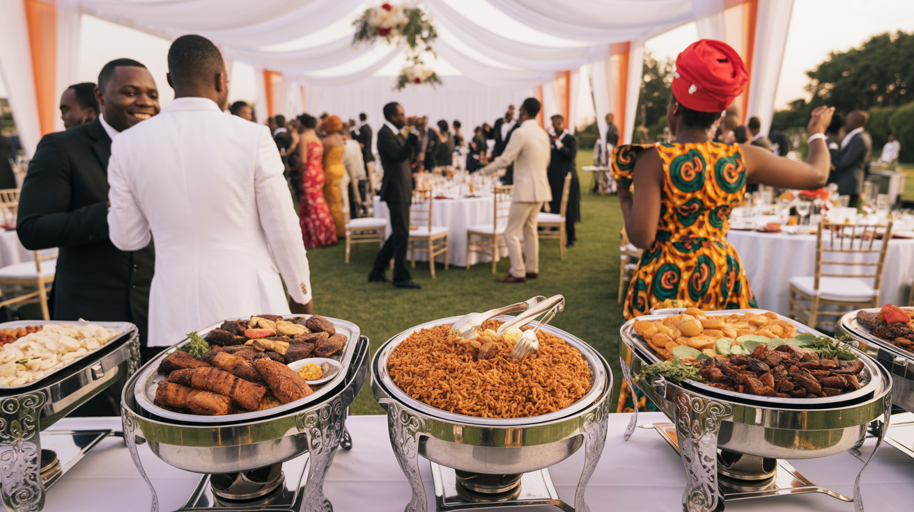 Elegant African wedding reception with professional catering
